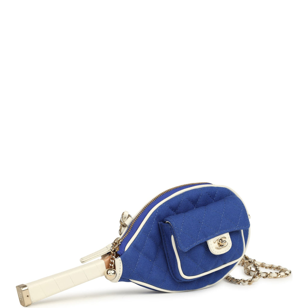 Chanel "Monte-Carlo" Mini Crossbody Tennis Bag Blue and White Canvas Light Gold Hardware
