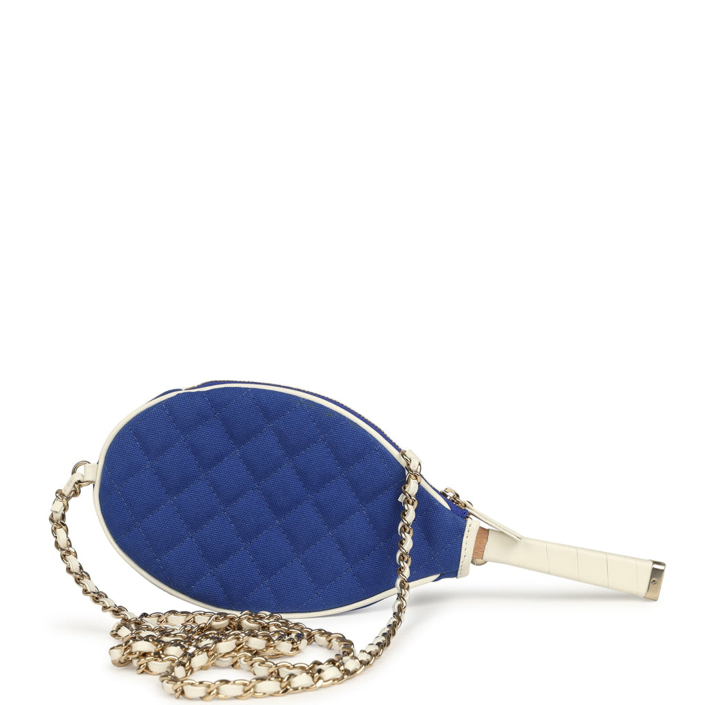 Chanel "Monte-Carlo" Mini Crossbody Tennis Bag Blue and White Canvas Light Gold Hardware
