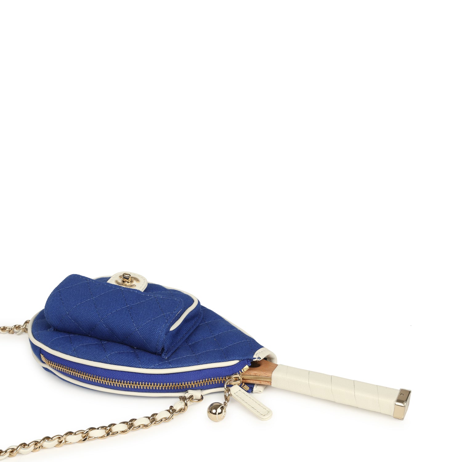 Chanel "Monte-Carlo" Mini Crossbody Tennis Bag Blue and White Canvas Light Gold Hardware