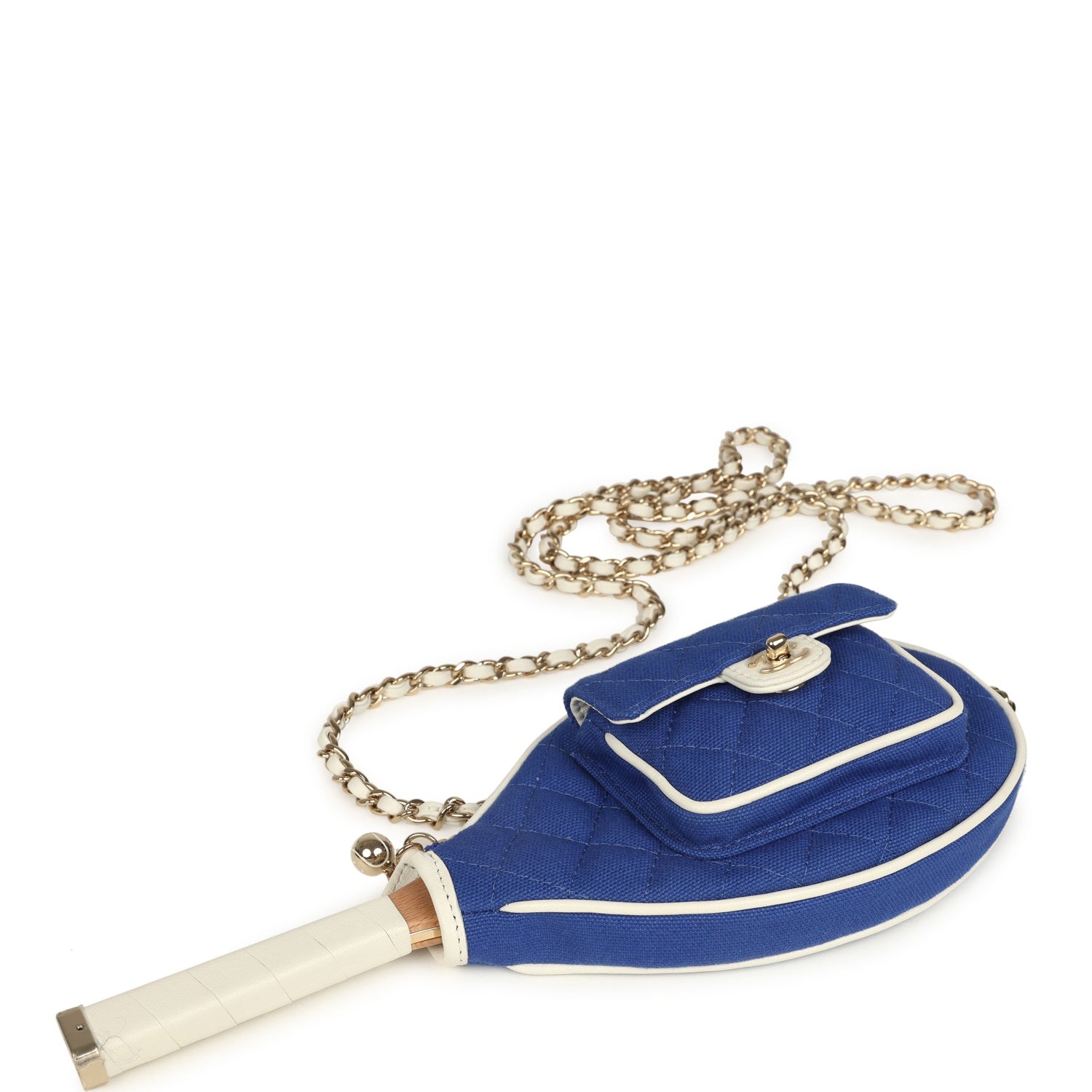 Chanel "Monte-Carlo" Mini Crossbody Tennis Bag Blue and White Canvas Light Gold Hardware