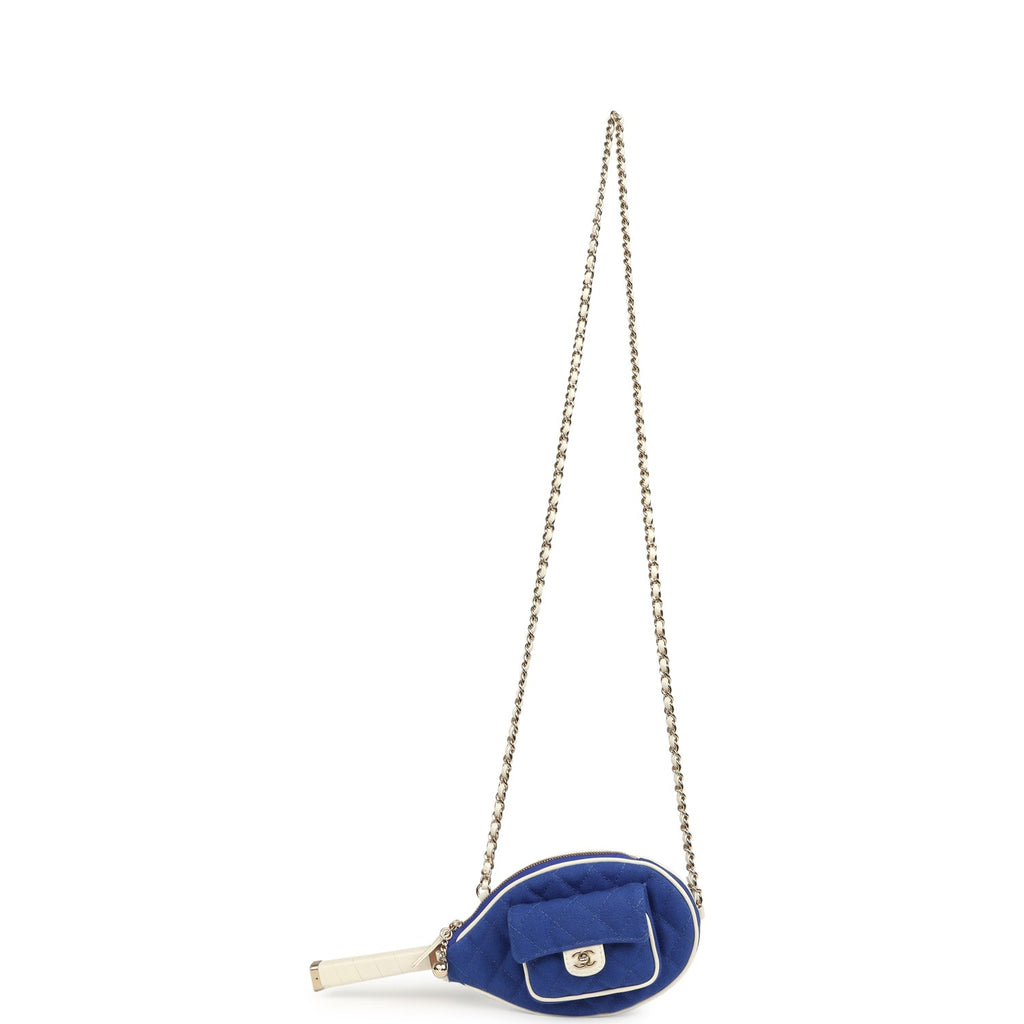 Chanel "Monte-Carlo" Mini Crossbody Tennis Bag Blue and White Canvas Light Gold Hardware