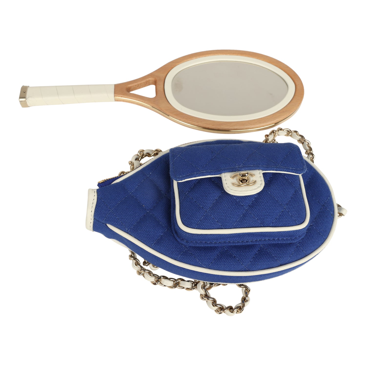Chanel "Monte-Carlo" Mini Crossbody Tennis Bag Blue and White Canvas Light Gold Hardware