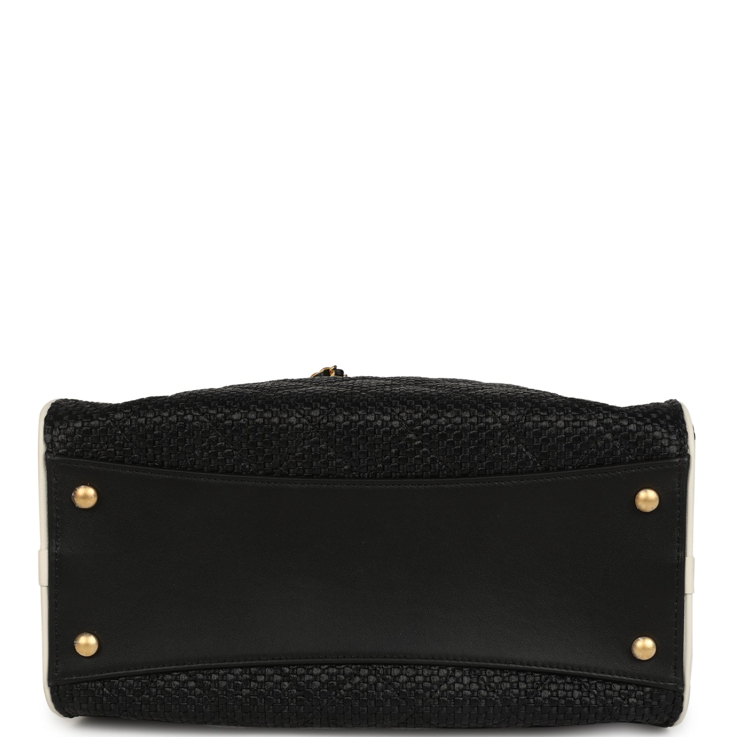 Chanel Small 25 Hobo Bag Black Raffia and White Calfskin Antique Gold Hardware