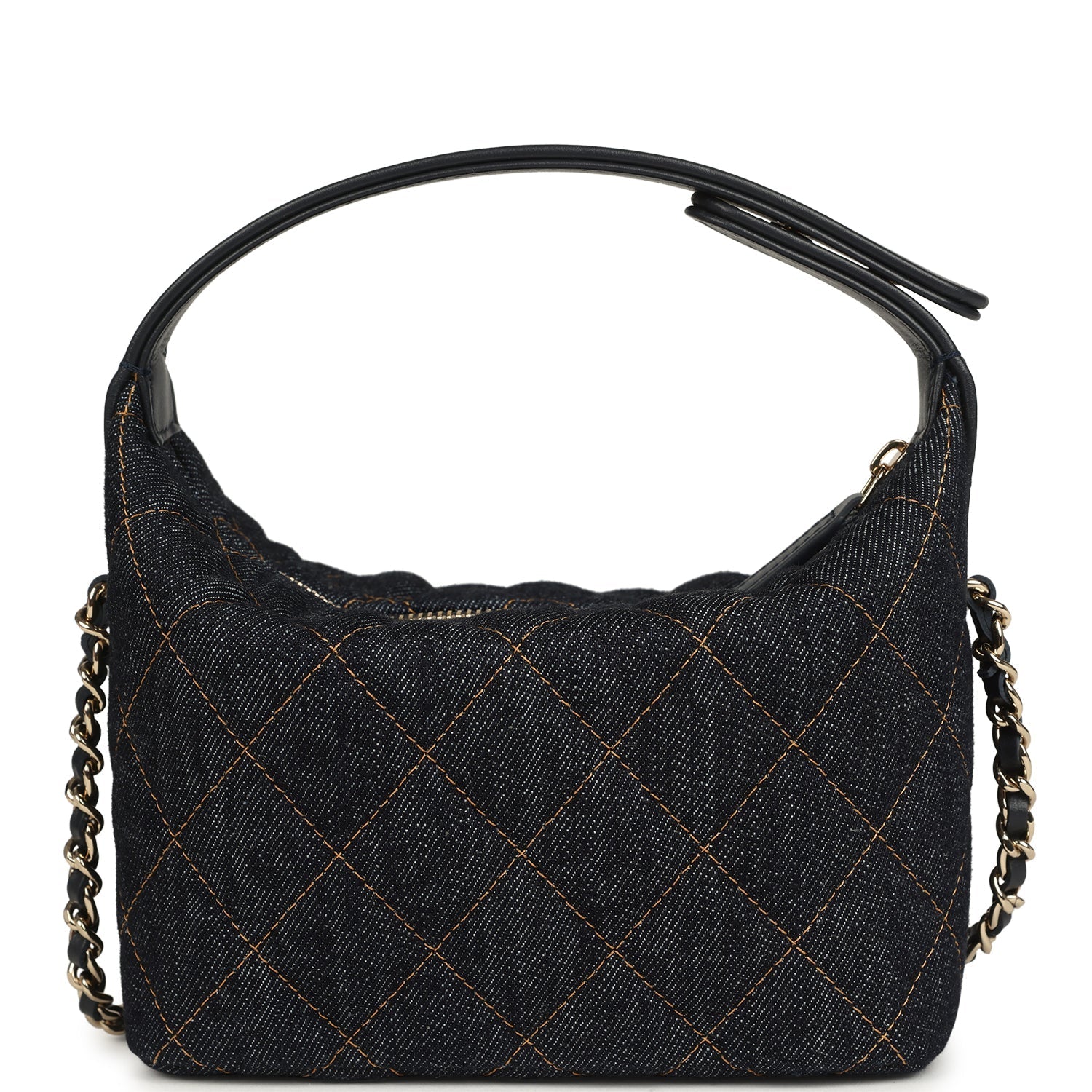 Chanel Mini Hobo Pouch with Chain Dark Blue Denim and Leather Light Gold Hardware