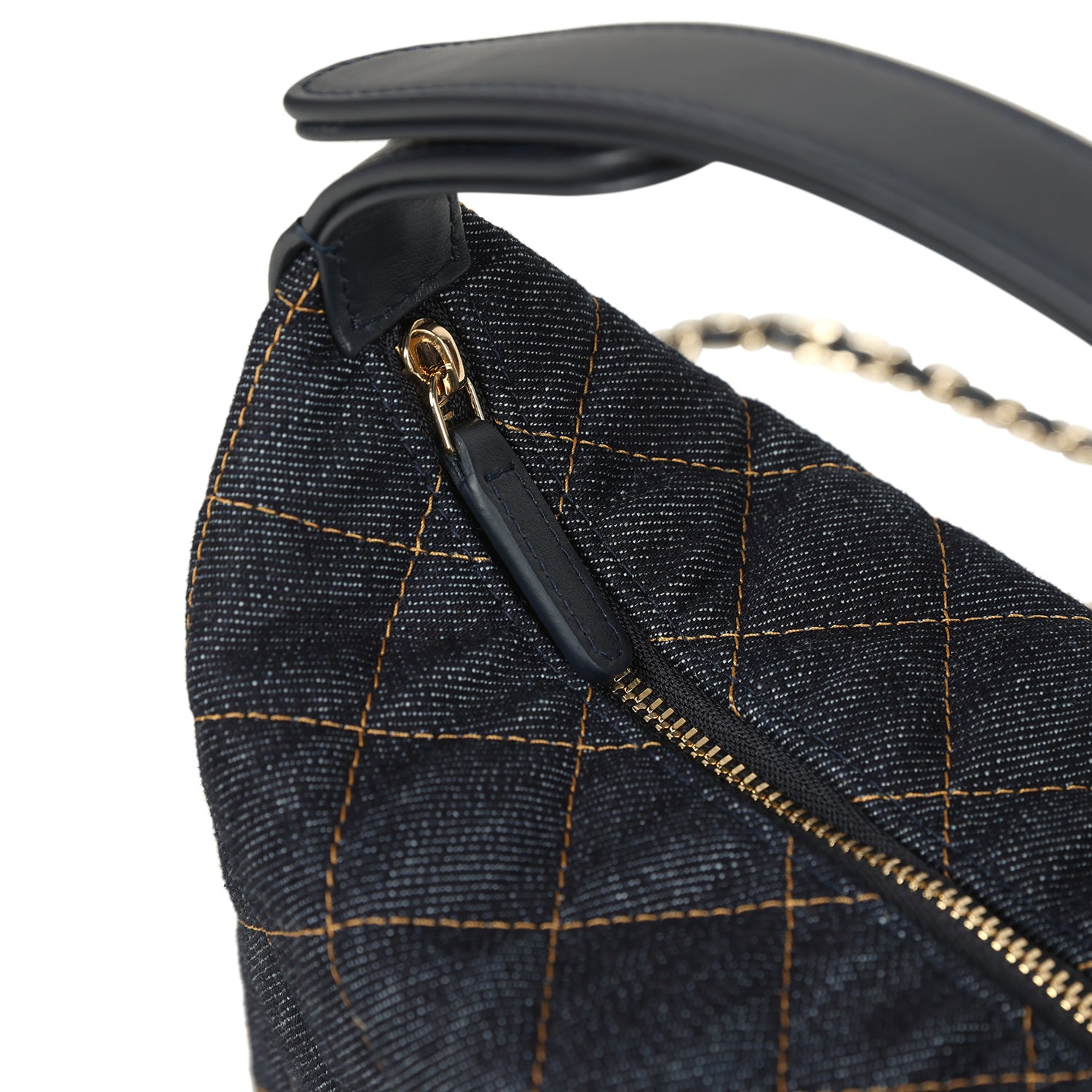 Chanel Mini Hobo Pouch with Chain Dark Blue Denim and Leather Light Gold Hardware