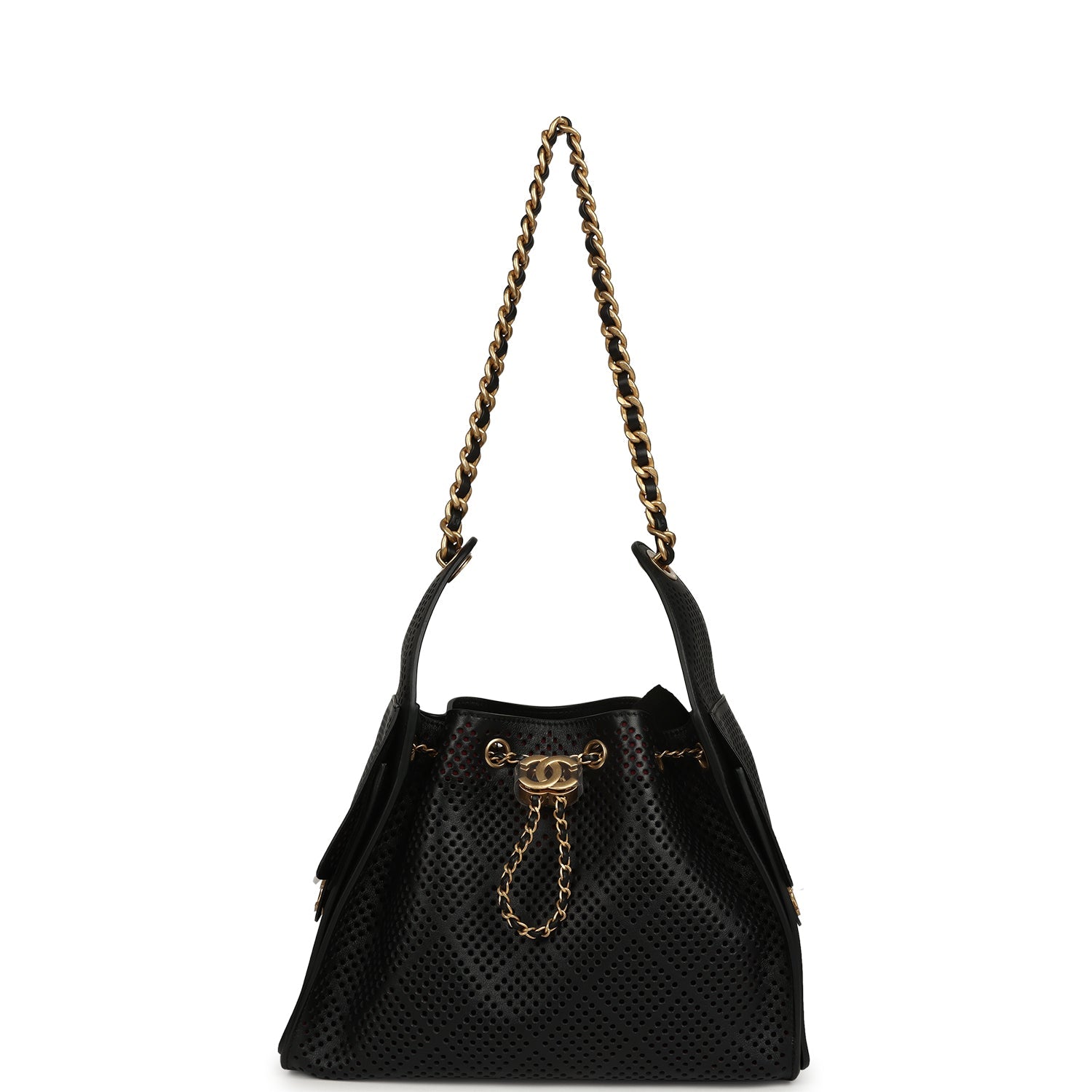 Chanel Small 25 Hobo Bag Black Perforated Calfskin Antique Gold Hardware