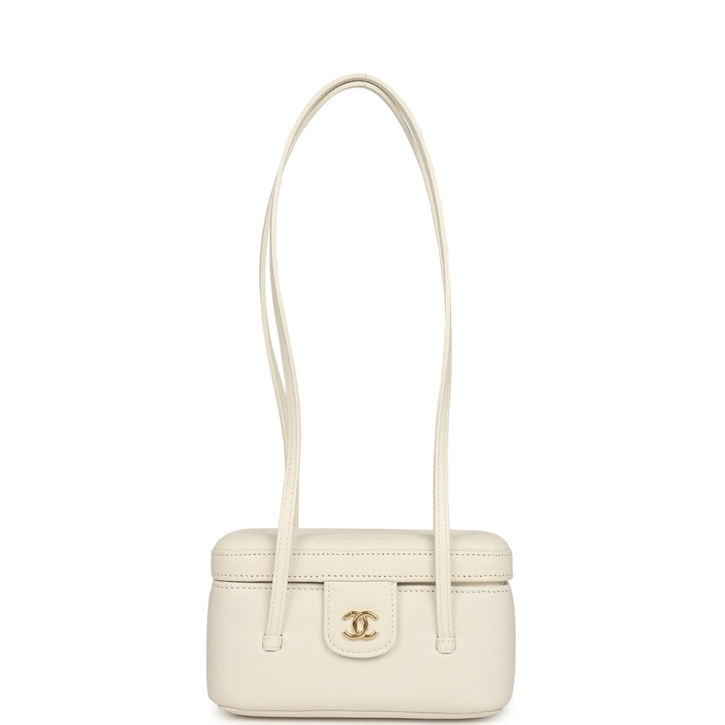 Chanel Preppy Coco Long Vanity with Straps White Shiny Caviar Brushed Gold Hardware