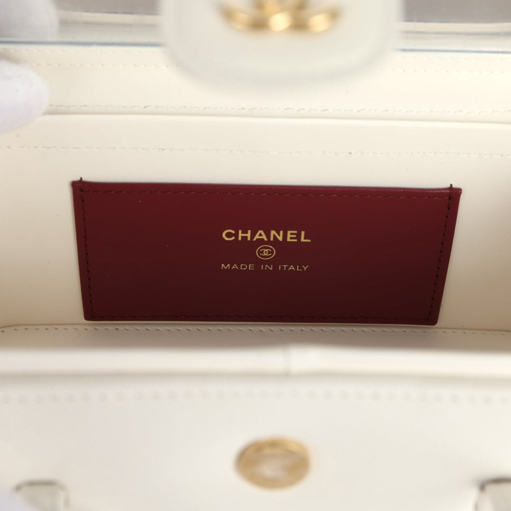 Chanel Preppy Coco Long Vanity with Straps White Shiny Caviar Brushed Gold Hardware