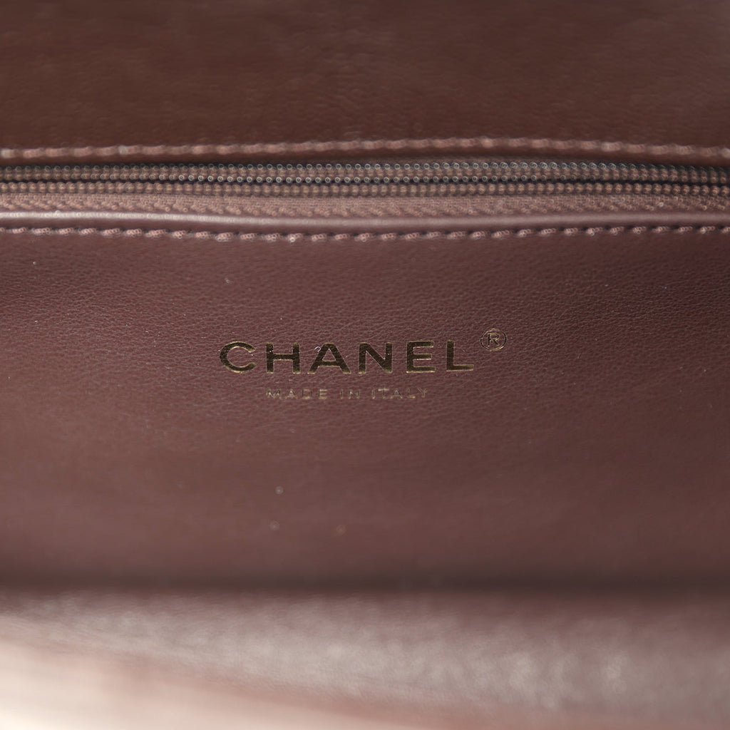 Chanel Maxi Coco Handle Long Chevron Flap Bag Dark Brown Shiny Goatskin Light Gold Hardware