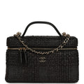 Chanel Top Handle Long Vanity Case with Chain Black Braided Raffia Light Gold Hardware