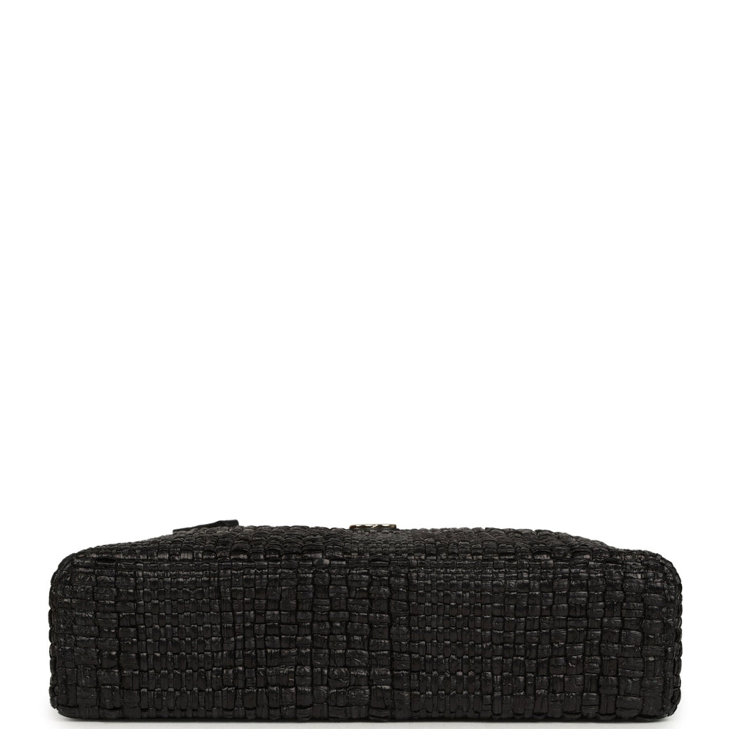 Chanel Top Handle Long Vanity Case with Chain Black Braided Raffia Light Gold Hardware