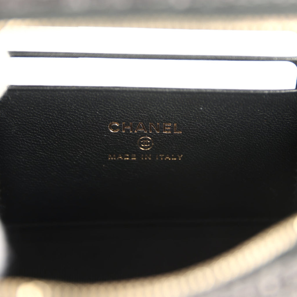 Chanel Top Handle Long Vanity Case with Chain Black Braided Raffia Light Gold Hardware