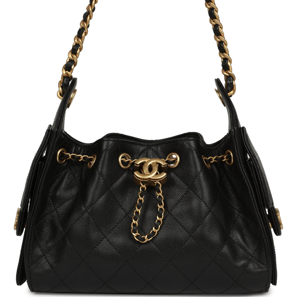 Chanel Mini 25 Hobo Bag Black Caviar Antique Gold Hardware