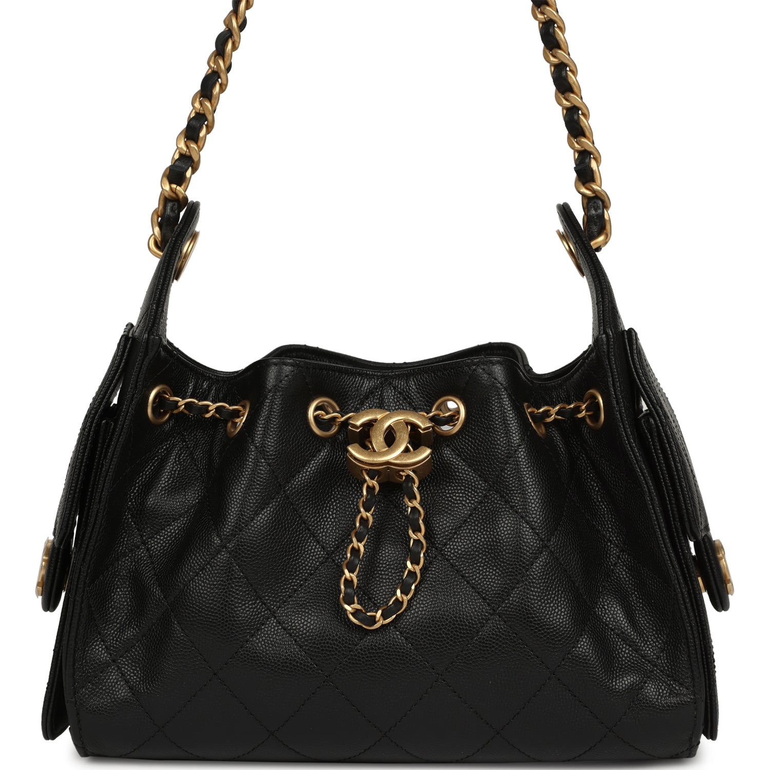 Chanel Mini 25 Hobo Bag Black Caviar Antique Gold Hardware