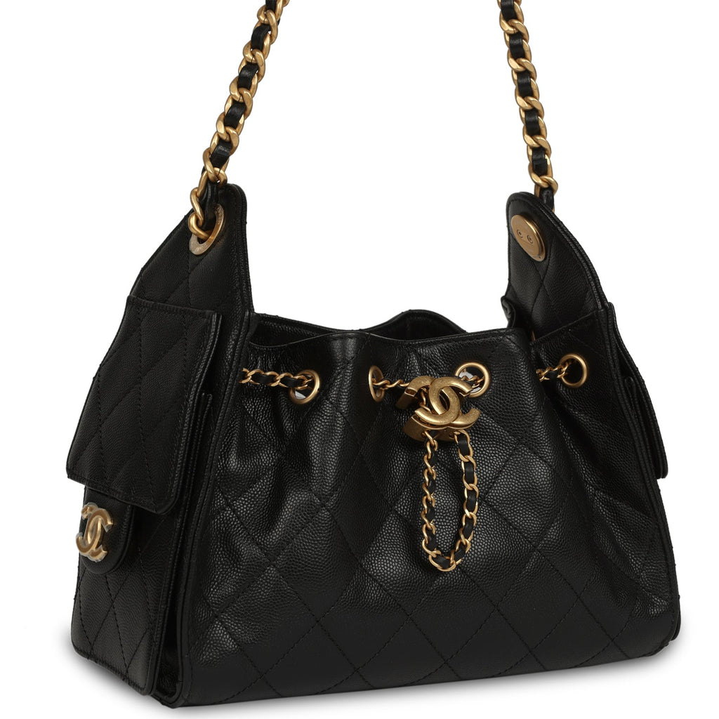 Chanel Mini 25 Hobo Bag Black Caviar Antique Gold Hardware