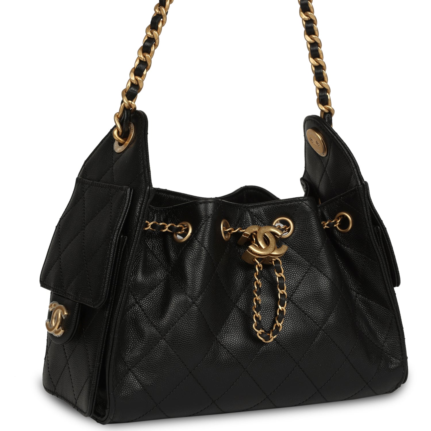 Chanel Mini 25 Hobo Bag Black Caviar Antique Gold Hardware