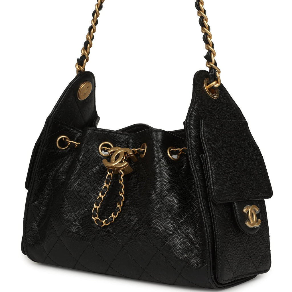 Chanel Mini 25 Hobo Bag Black Caviar Antique Gold Hardware