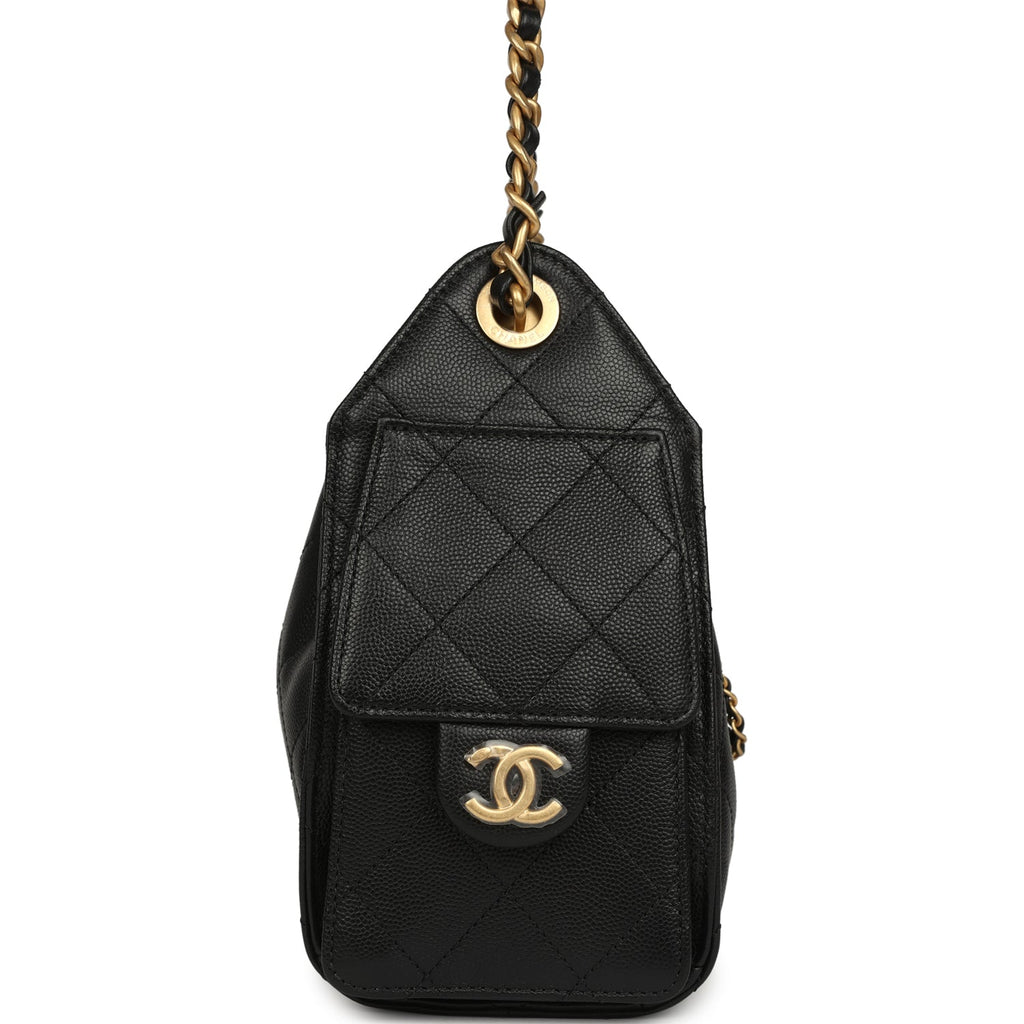 Chanel Mini 25 Hobo Bag Black Caviar Antique Gold Hardware