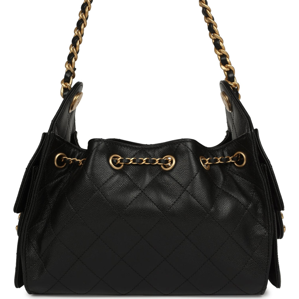 Chanel Mini 25 Hobo Bag Black Caviar Antique Gold Hardware
