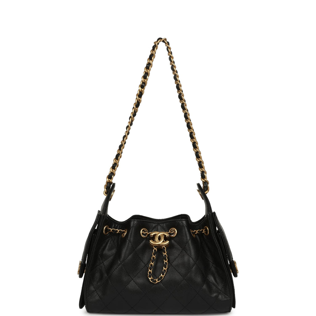 Chanel Mini 25 Hobo Bag Black Caviar Antique Gold Hardware