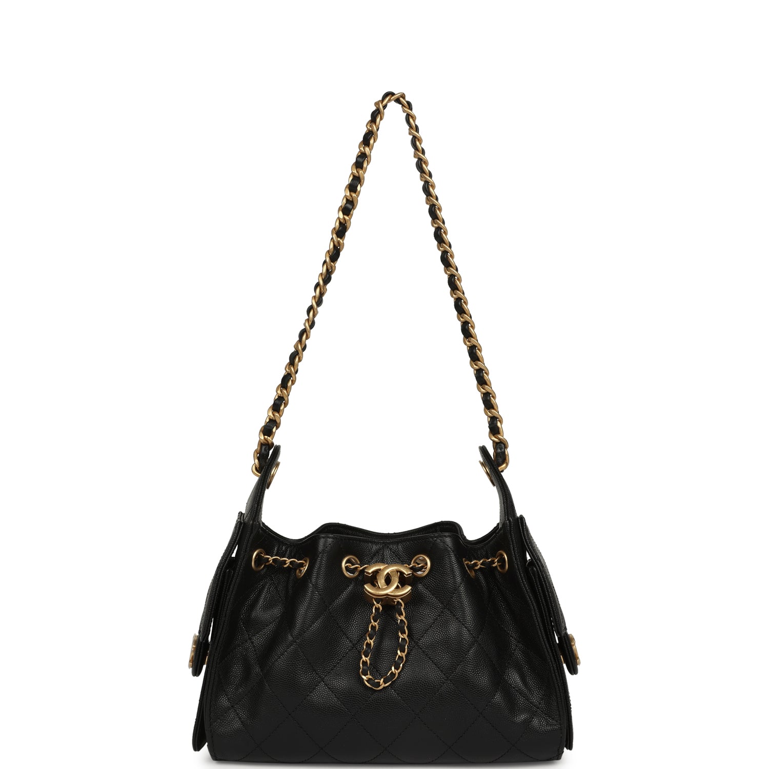 Chanel Mini 25 Hobo Bag Black Caviar Antique Gold Hardware