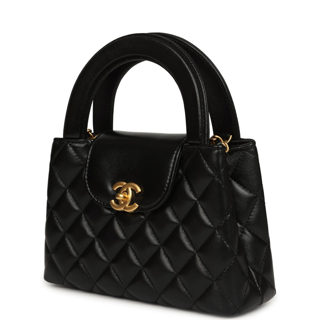 Chanel Small Kelly Shopper Black Shiny Aged Calfskin Brushed Gold Hardware
