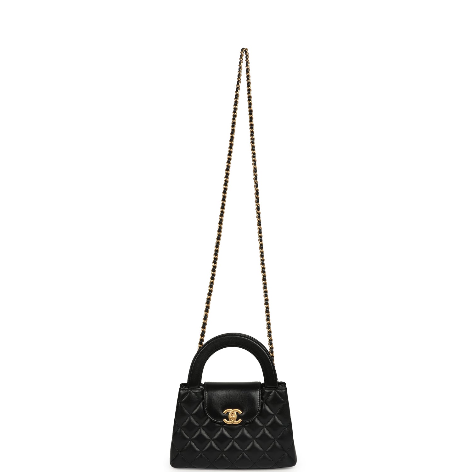 Chanel Small Kelly Shopper Black Shiny Aged Calfskin Brushed Gold Hardware