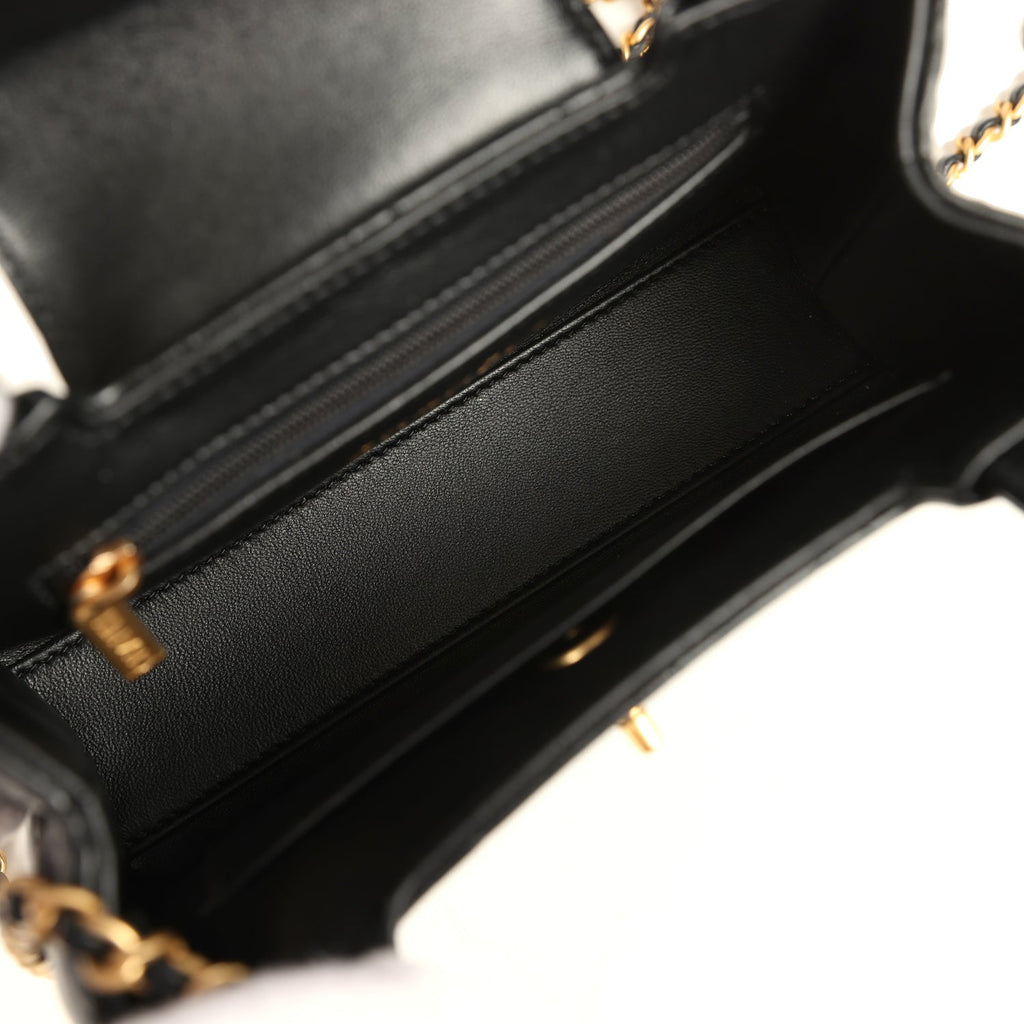 Chanel Small Kelly Shopper Black Shiny Aged Calfskin Brushed Gold Hardware