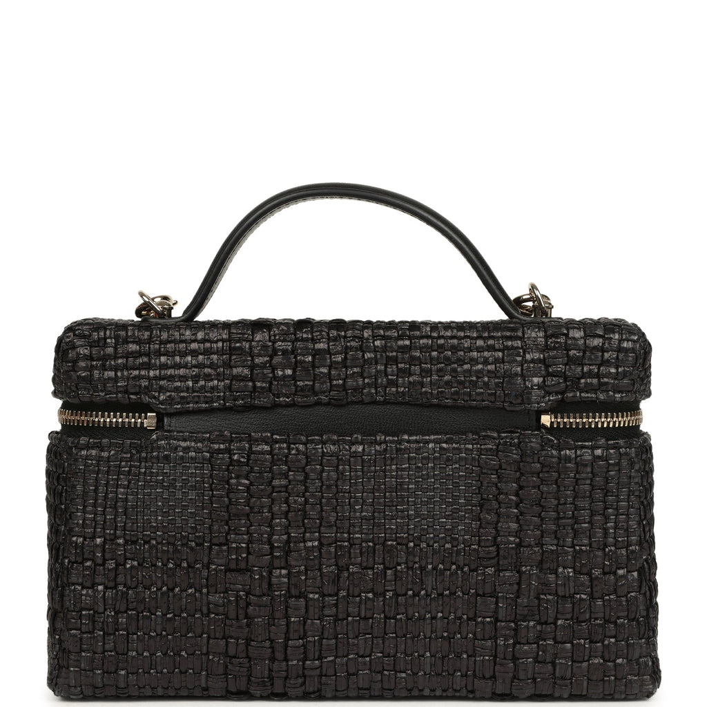 Chanel Top Handle Long Vanity Case with Chain Black Braided Raffia Light Gold Hardware