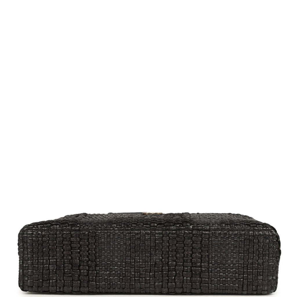Chanel Top Handle Long Vanity Case with Chain Black Braided Raffia Light Gold Hardware