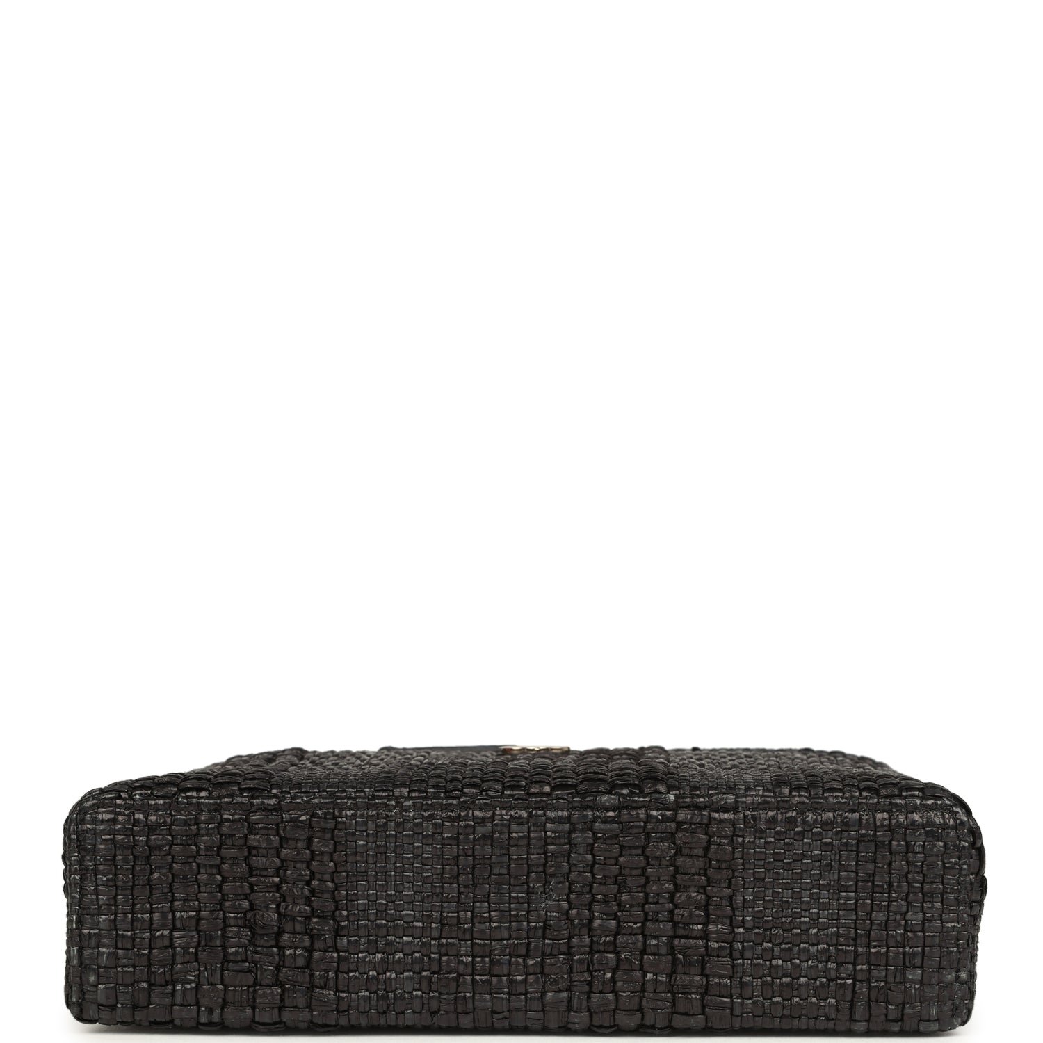 Chanel Top Handle Long Vanity Case with Chain Black Braided Raffia Light Gold Hardware