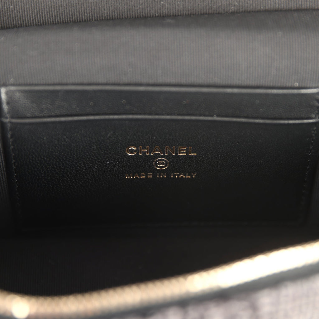 Chanel Top Handle Long Vanity Case with Chain Black Braided Raffia Light Gold Hardware