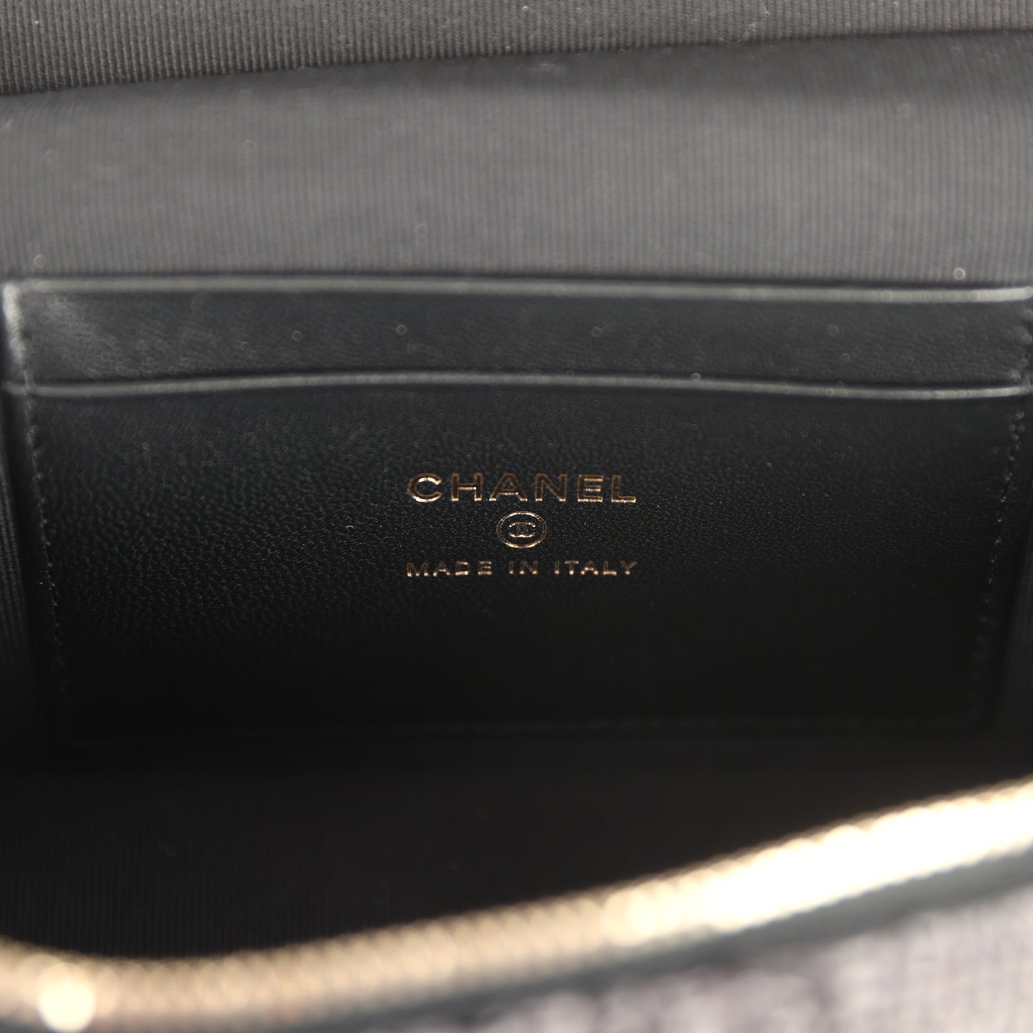 Chanel Top Handle Long Vanity Case with Chain Black Braided Raffia Light Gold Hardware