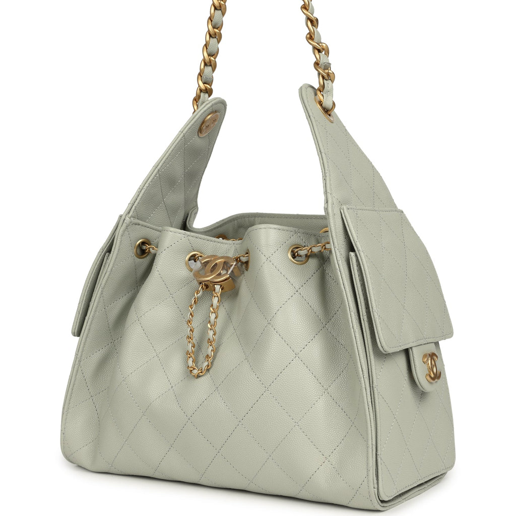 Chanel Small 25 Hobo Bag Light Green Caviar Antique Gold Hardware