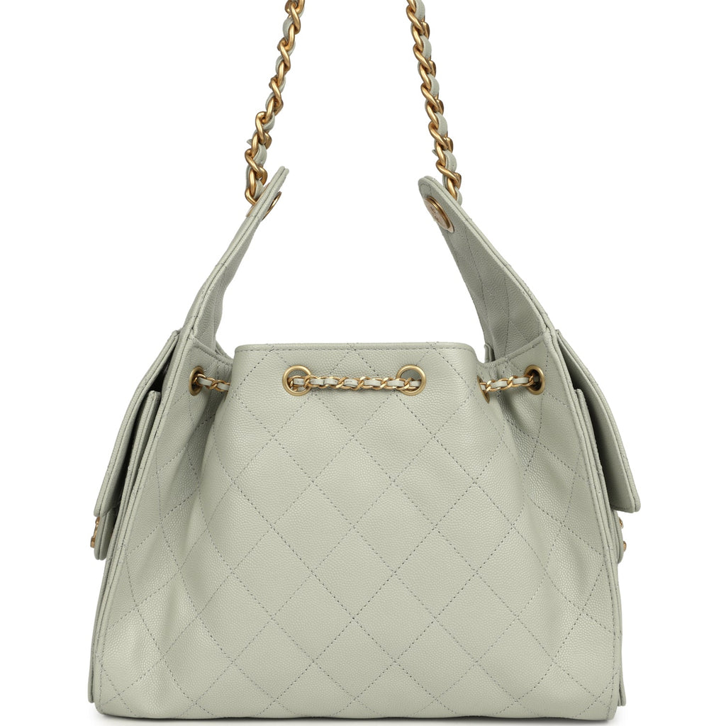 Chanel Small 25 Hobo Bag Light Green Caviar Antique Gold Hardware