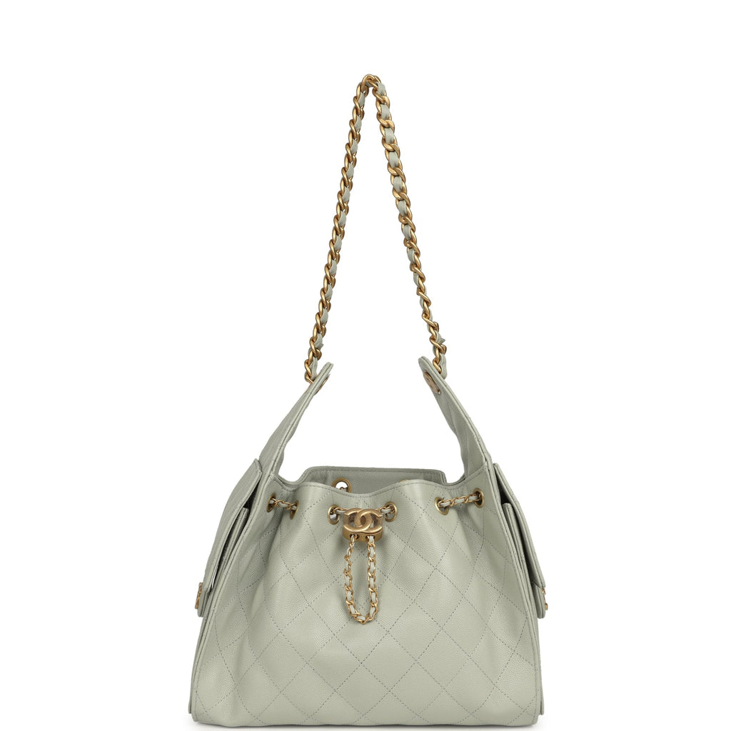 Chanel Small 25 Hobo Bag Light Green Caviar Antique Gold Hardware