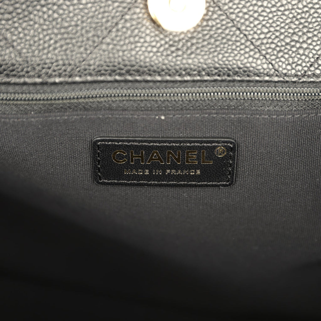 Chanel Maxi Coco Shopping Bag Black Caviar Brushed Gold Hardware