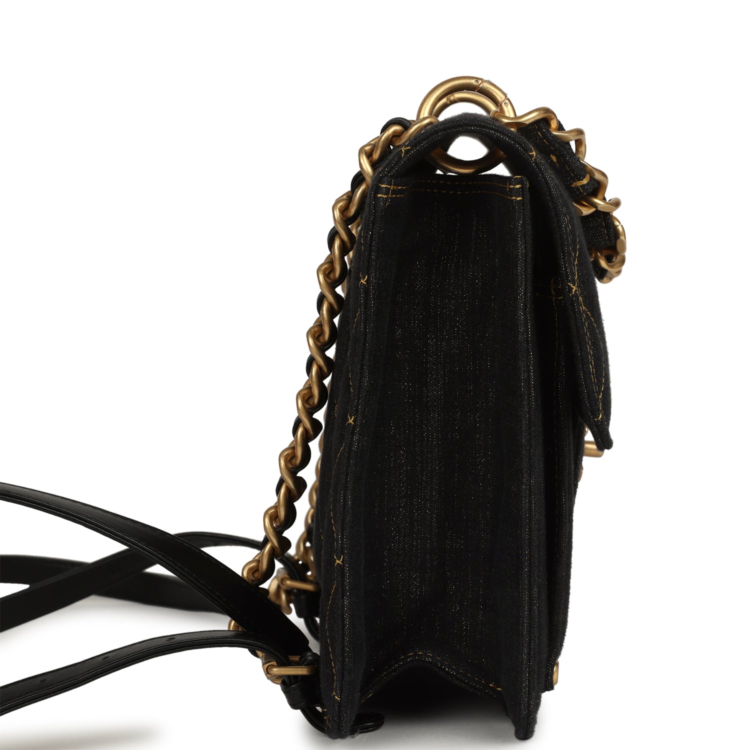 Chanel Double You Flap Backpack Black Denim Antique Gold Hardware