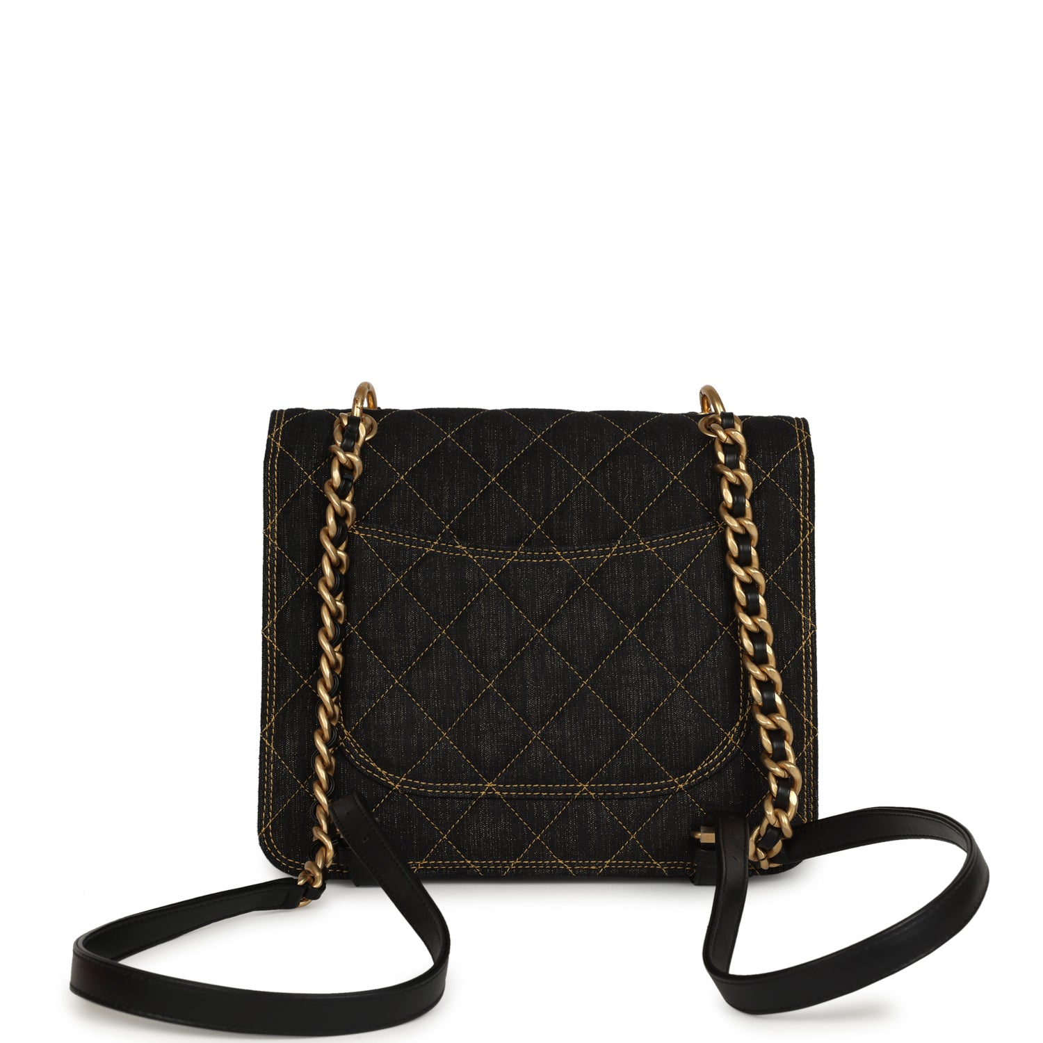 Chanel Double You Flap Backpack Black Denim Antique Gold Hardware
