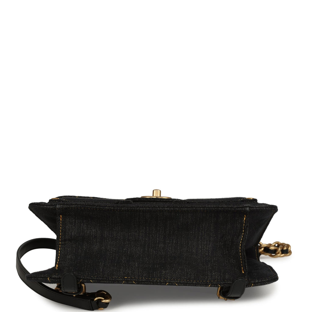 Chanel Double You Flap Backpack Black Denim Antique Gold Hardware