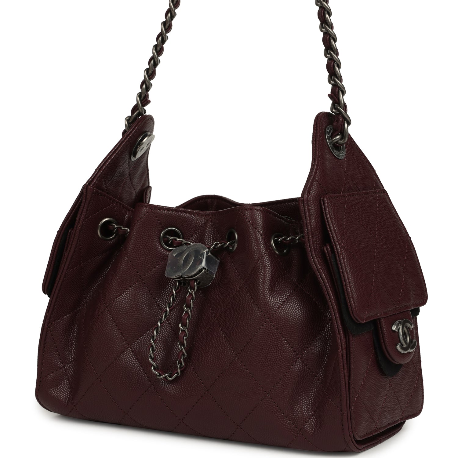 Chanel Mini 25 Hobo Bag Burgundy Caviar Aged Ruthenium Hardware