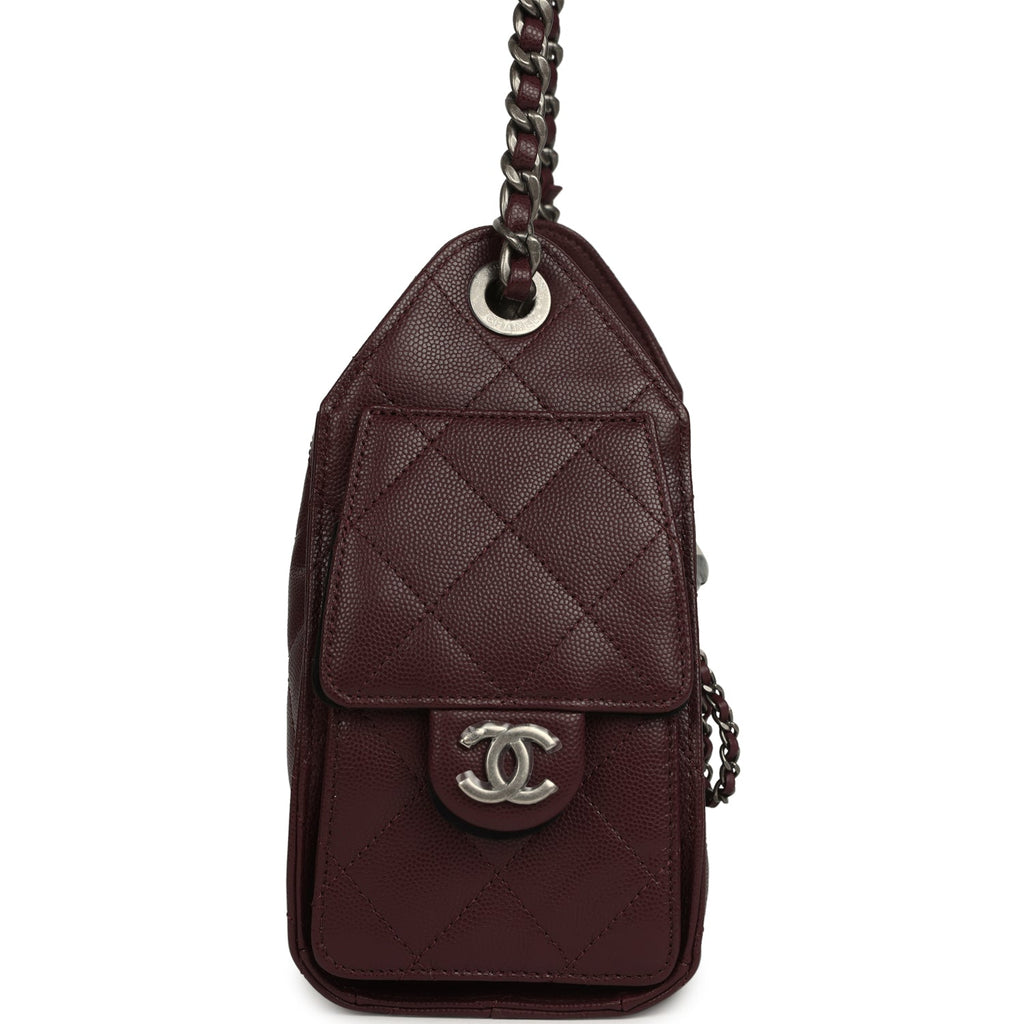 Chanel Mini 25 Hobo Bag Burgundy Caviar Aged Ruthenium Hardware