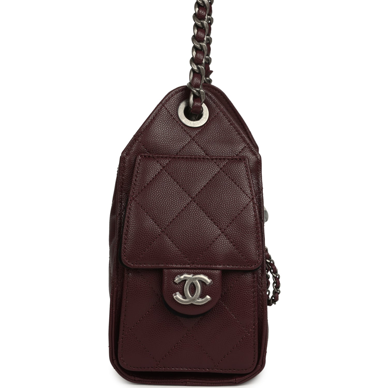 Chanel Mini 25 Hobo Bag Burgundy Caviar Aged Ruthenium Hardware
