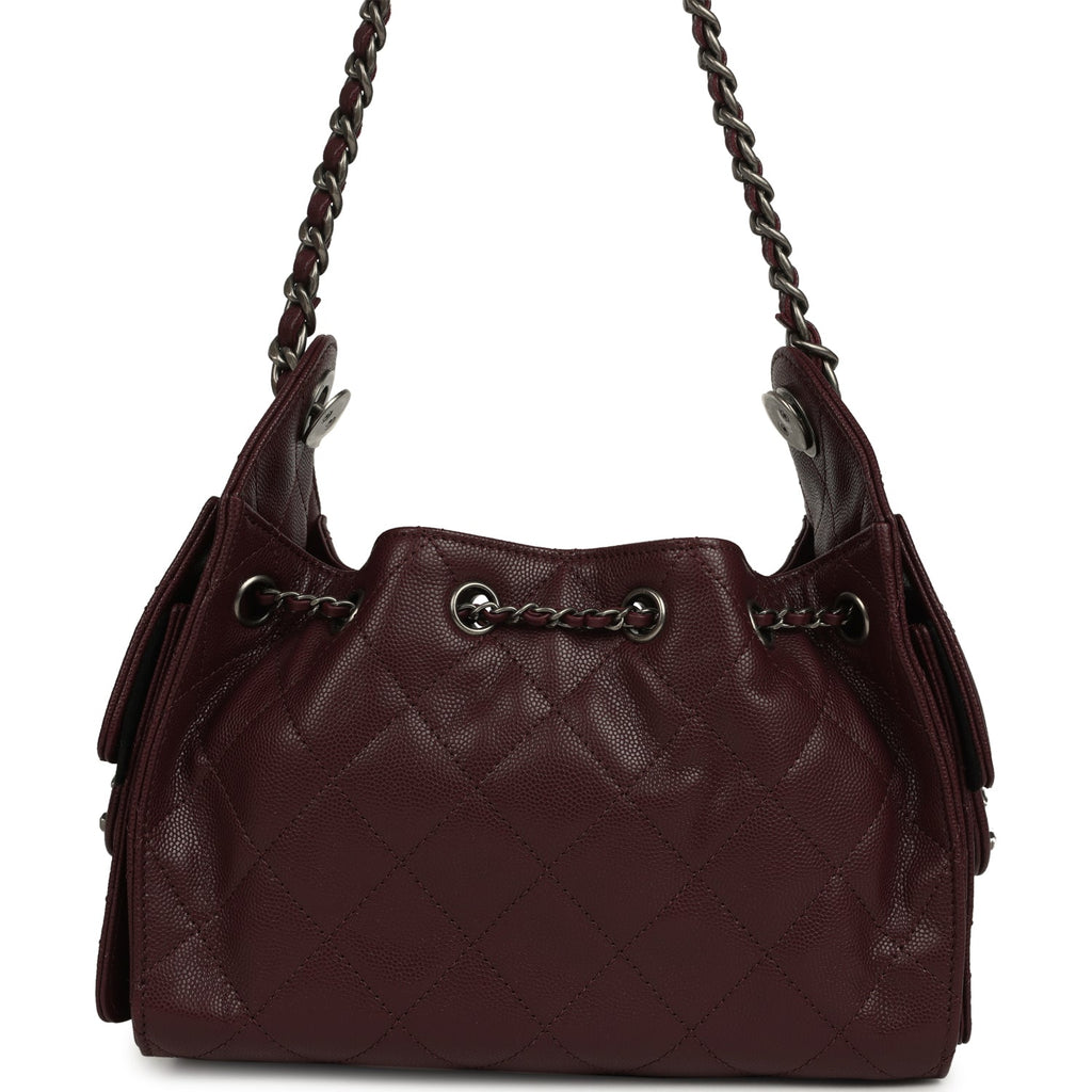 Chanel Mini 25 Hobo Bag Burgundy Caviar Aged Ruthenium Hardware