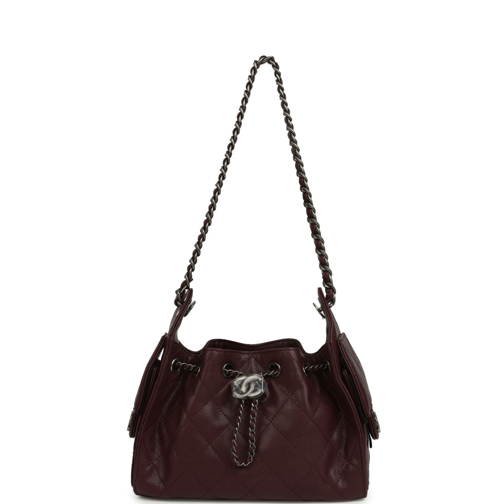 Chanel Mini 25 Hobo Bag Burgundy Caviar Aged Ruthenium Hardware
