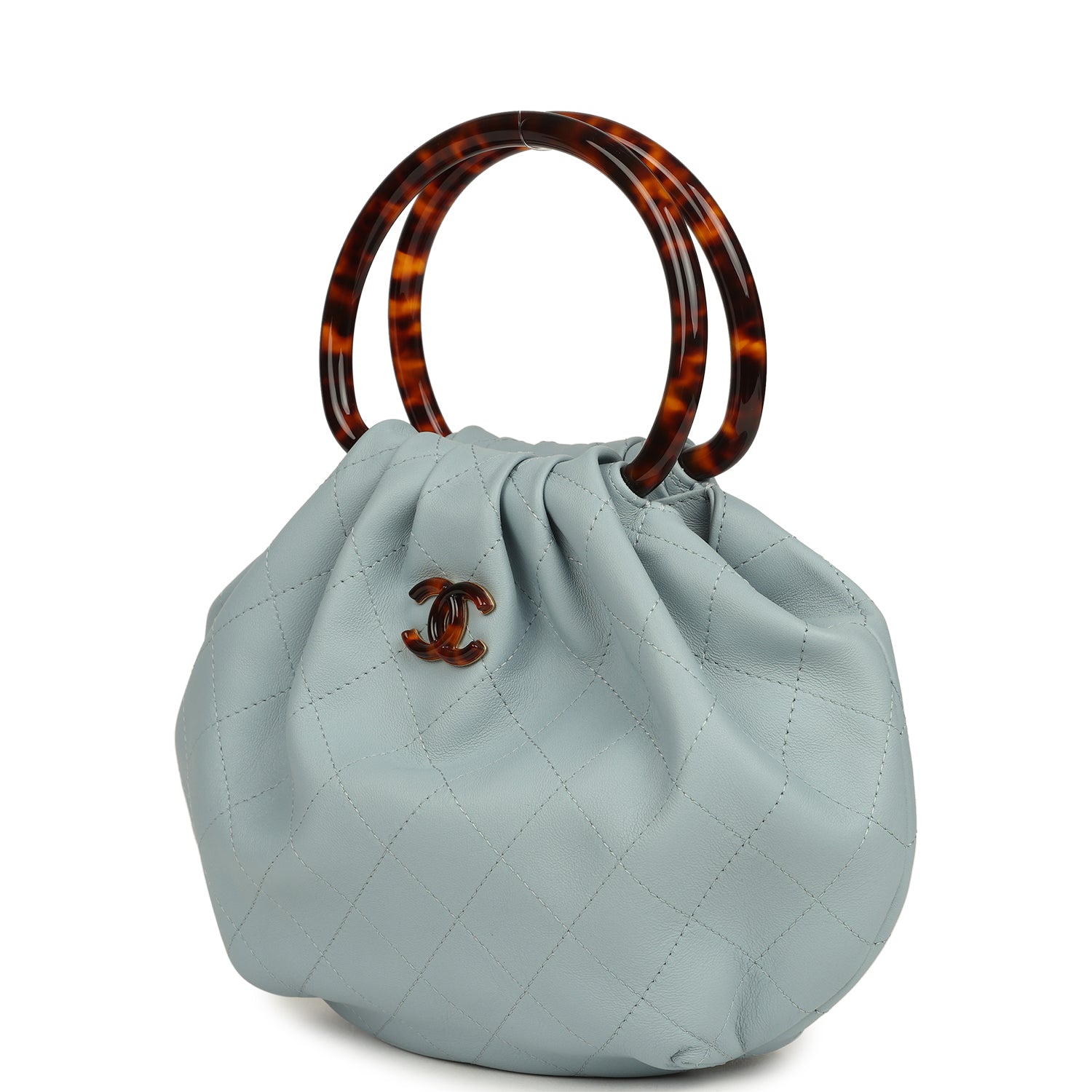 Chanel Small Pouch Light Blue Calfskin Tortoiseshell Hardware