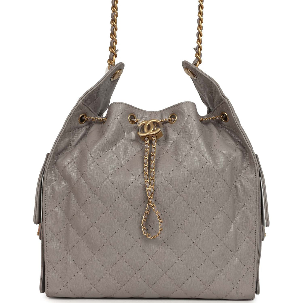 Chanel Medium 25 Hobo Bag Dark Grey Caviar Antique Gold Hardware