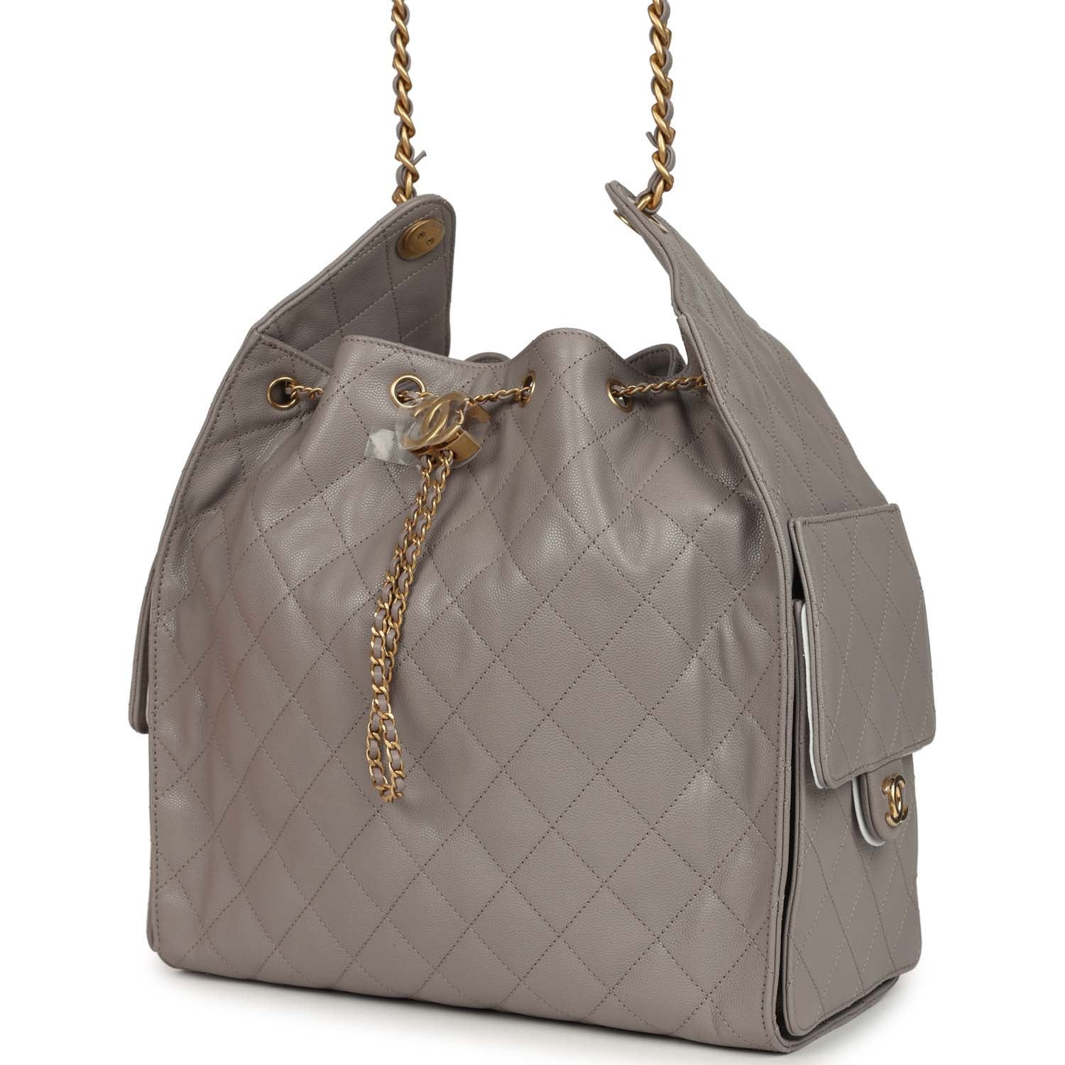 Chanel Medium 25 Hobo Bag Dark Grey Caviar Antique Gold Hardware