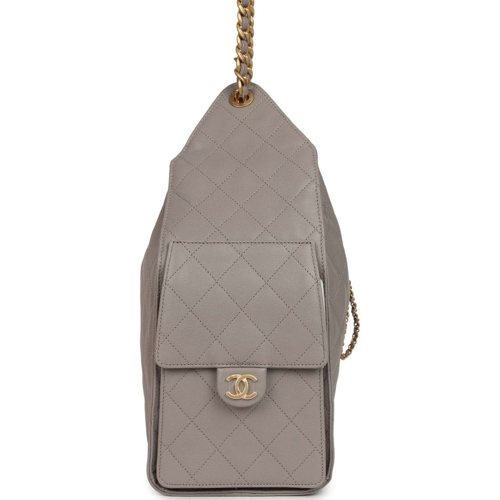 Chanel Medium 25 Hobo Bag Dark Grey Caviar Antique Gold Hardware