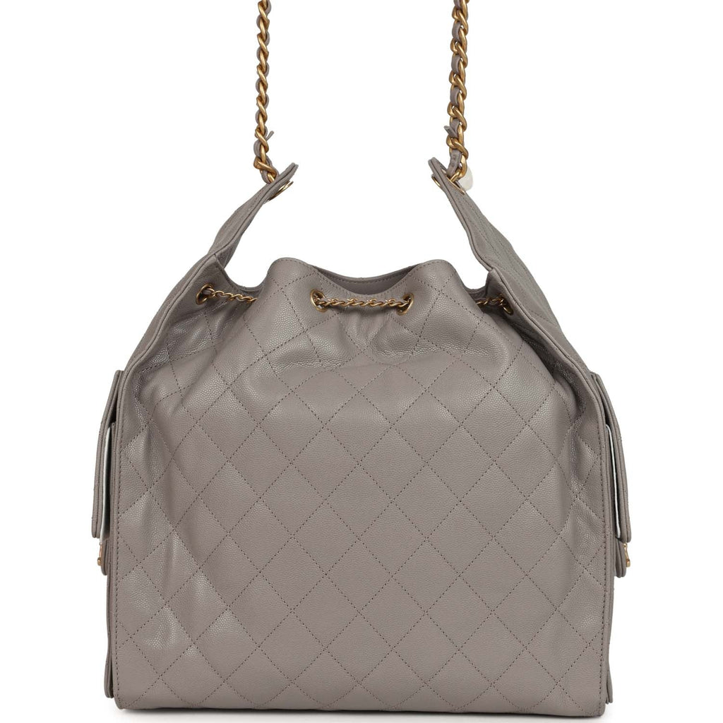 Chanel Medium 25 Hobo Bag Dark Grey Caviar Antique Gold Hardware